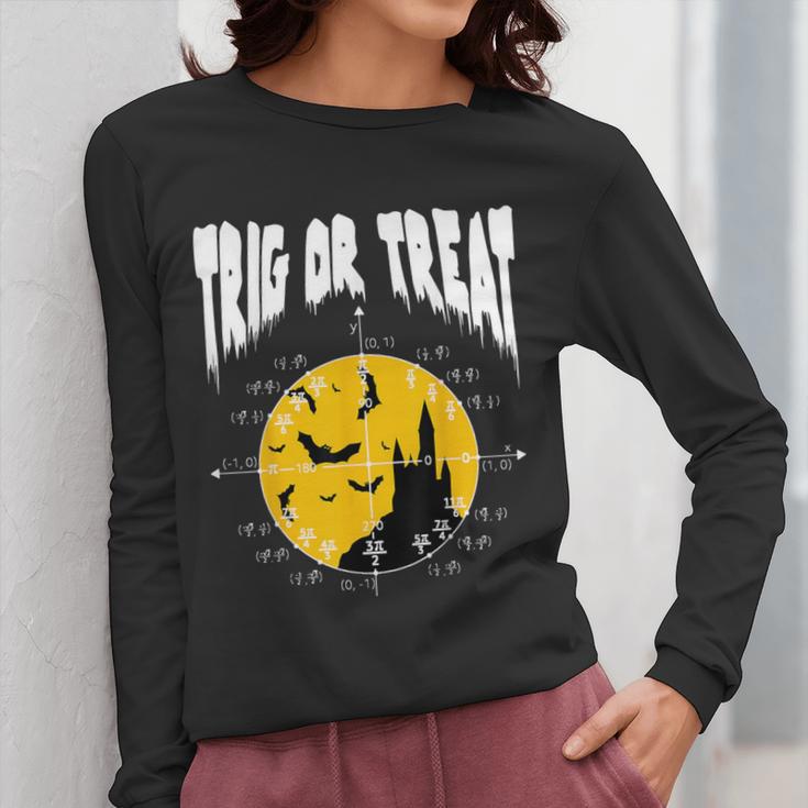 Nerdy Trig Or Treat Halloween Costume Math Teacher Women Long Sleeve T-Shirt, funny design