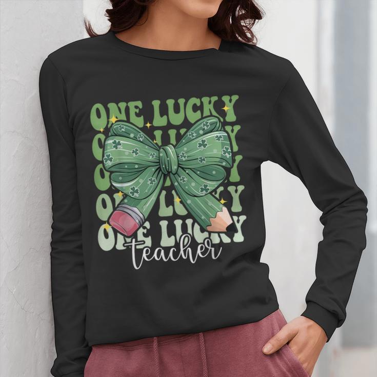 One Lucky Teacher Coquette Bow St Patricks Day Teacher Women Long Sleeve T-Shirt, funny design One Lucky Teacher Coquette Bow St Patricks Day Teacher Women Long Sleeve T-Shirt, funny design