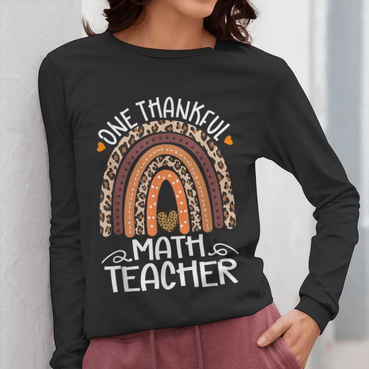 One Thankful Math Teacher Leopard Rainbow Thanksgiving Women Long Sleeve T-Shirt, funny design