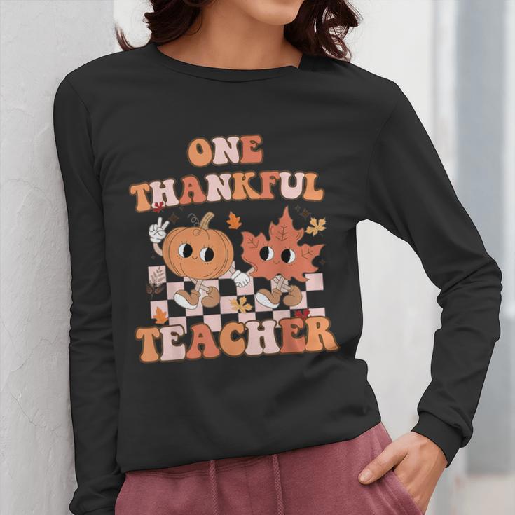 One Thankful Teacher Fall Leaves Thanksgiving Retro Women Long Sleeve T-Shirt, funny design