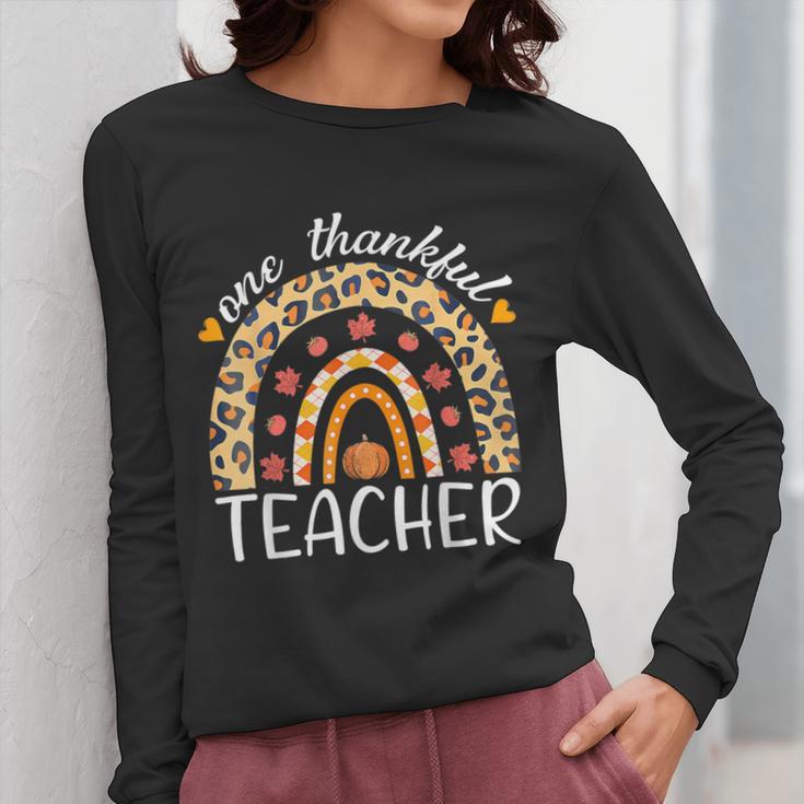One Thankful Teacher Thanksgiving Rainbow Leopard Fall Women Long Sleeve T-Shirt, funny design One Thankful Teacher Thanksgiving Rainbow Leopard Fall Women Long Sleeve T-Shirt, funny design