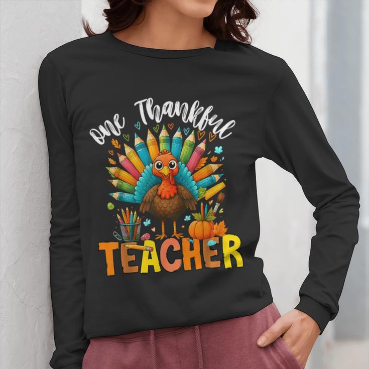 One Thankful Teacher Thanksgiving Turkey Cute Crayon Pencil Women Long Sleeve T-Shirt, funny design One Thankful Teacher Thanksgiving Turkey Cute Crayon Pencil Women Long Sleeve T-Shirt, funny design