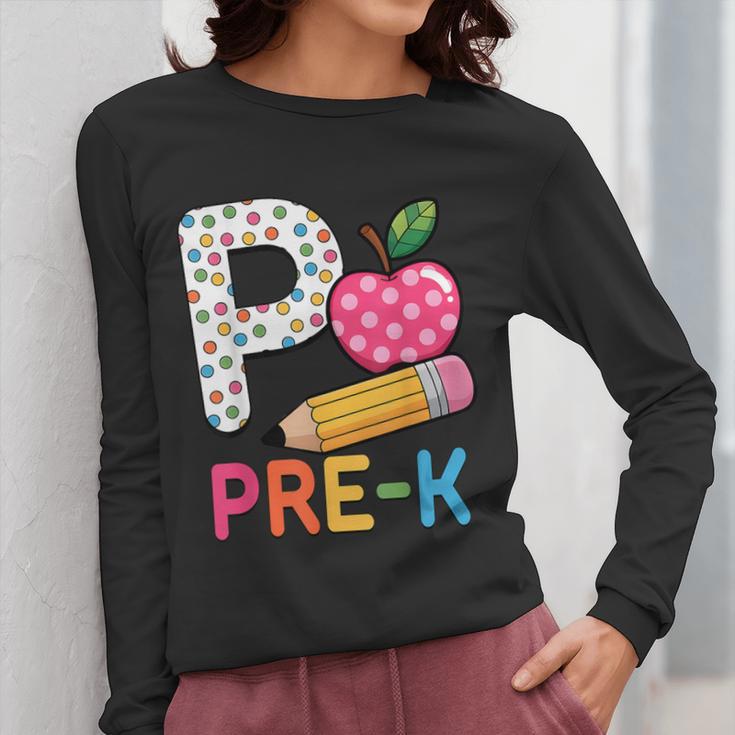 P Is For Pre K Teacher Student Pencil Apple Back To School Women Long Sleeve T-Shirt, funny design P Is For Pre K Teacher Student Pencil Apple Back To School Women Long Sleeve T-Shirt, funny design