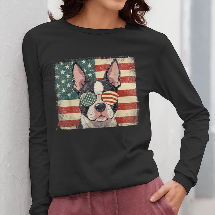 Patriotic Boston Terrier Dog Lover USA Flag 4th Of July For Men Women Kids Women Long Sleeve T-Shirt, Patriotic Boston Terrier Gifts, Boston Terrier 4th Of July Gifts, funny design