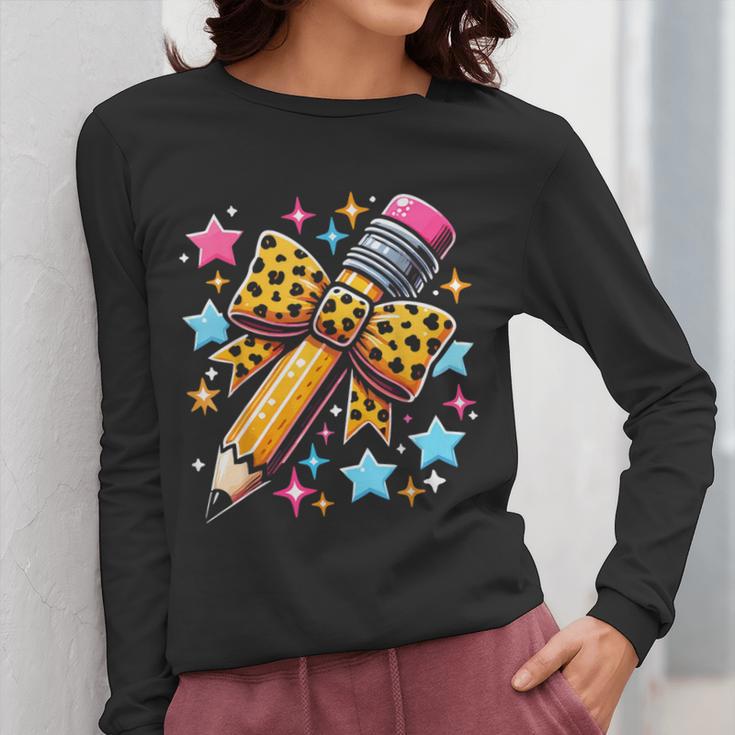 Pencil Leopard Coquette Bow Teacher Life Back To School Women Long Sleeve T-Shirt, funny design Pencil Leopard Coquette Bow Teacher Life Back To School Women Long Sleeve T-Shirt, funny design