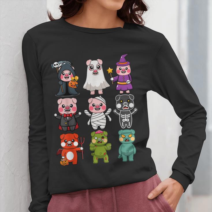 Pig Spooky Ghost Witch Boo-Jee Horror Pumpkin Pig Halloween Women Long Sleeve T-Shirt, funny design
