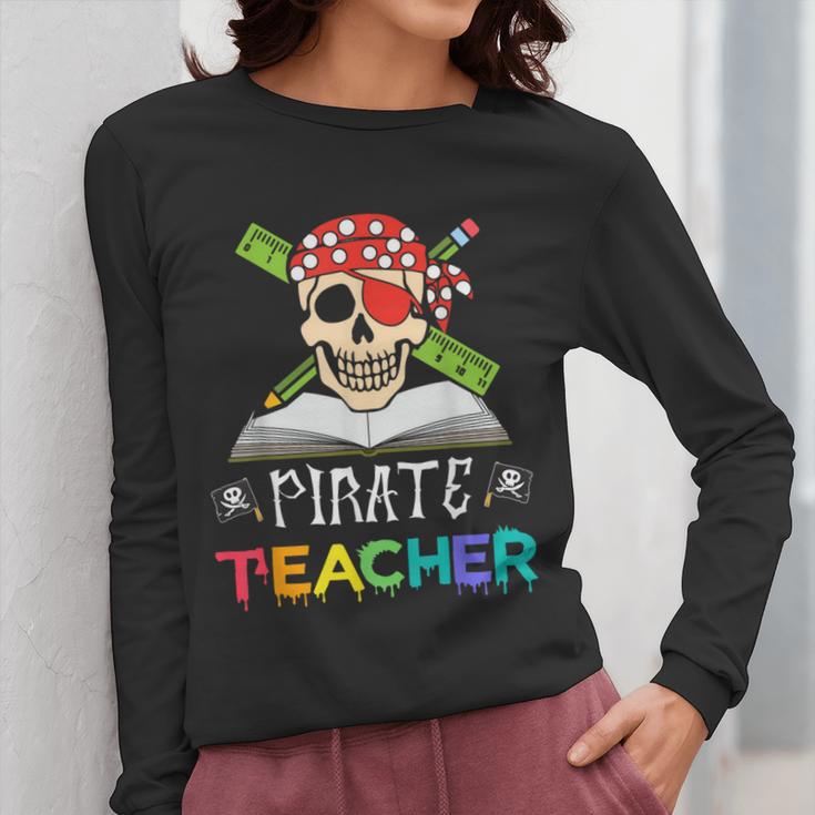 Pirate Teacher Halloween Skull Adult Women Long Sleeve T-Shirt, funny design