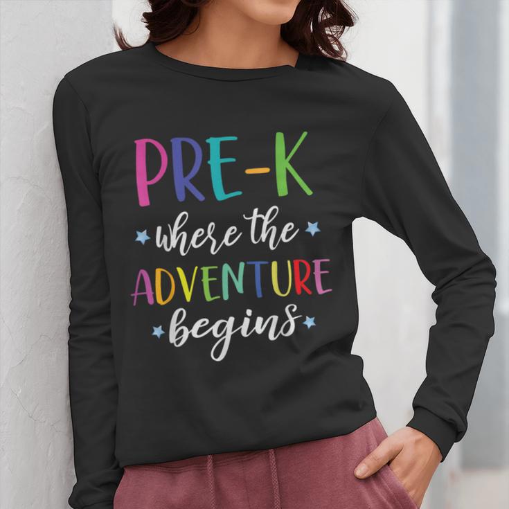 Pre-K Teacher Adventure Begins First Day Preschool Teachers Women Long Sleeve T-Shirt, funny design Pre-K Teacher Adventure Begins First Day Preschool Teachers Women Long Sleeve T-Shirt, funny design