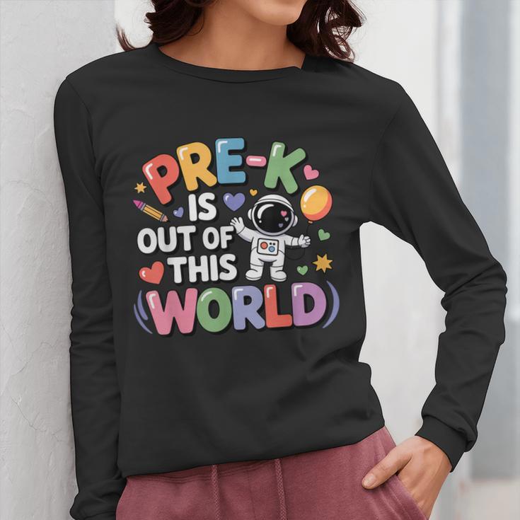 Pre-K Is Out Of This World Space Planets Teacher Women Long Sleeve T-Shirt, funny design Pre-K Is Out Of This World Space Planets Teacher Women Long Sleeve T-Shirt, funny design