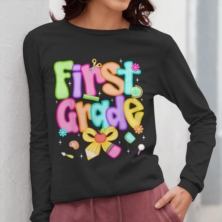 Preppy First Grade Back To School 1st Grade Teacher Girl Kid Women Long Sleeve T-Shirt, First Grade Teacher Gifts, funny design