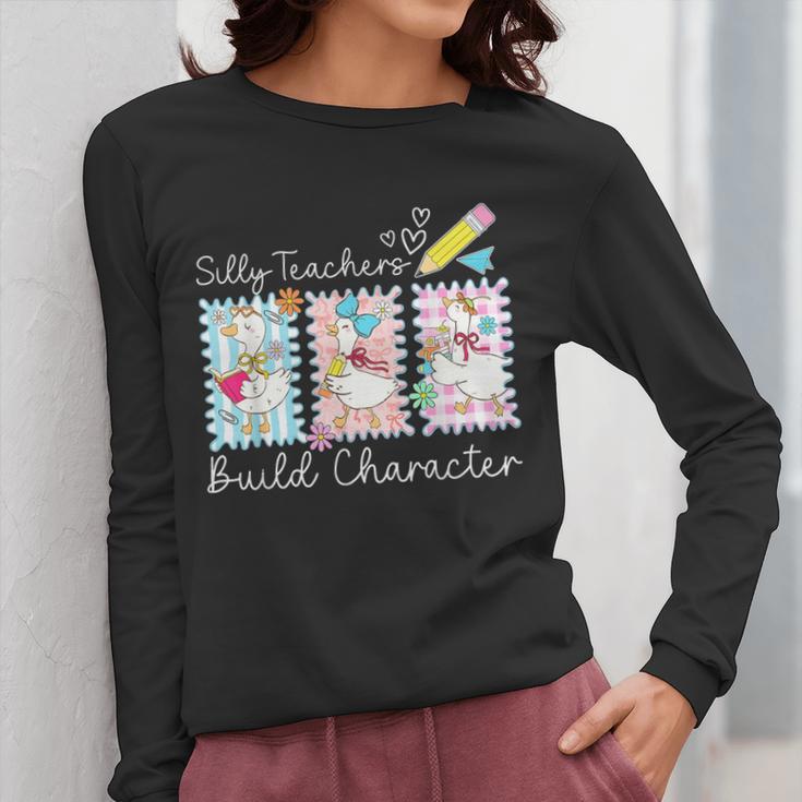 Preppy Silly Teacher Goose Build Character Back To School Women Long Sleeve T-Shirt, funny design Preppy Silly Teacher Goose Build Character Back To School Women Long Sleeve T-Shirt, funny design