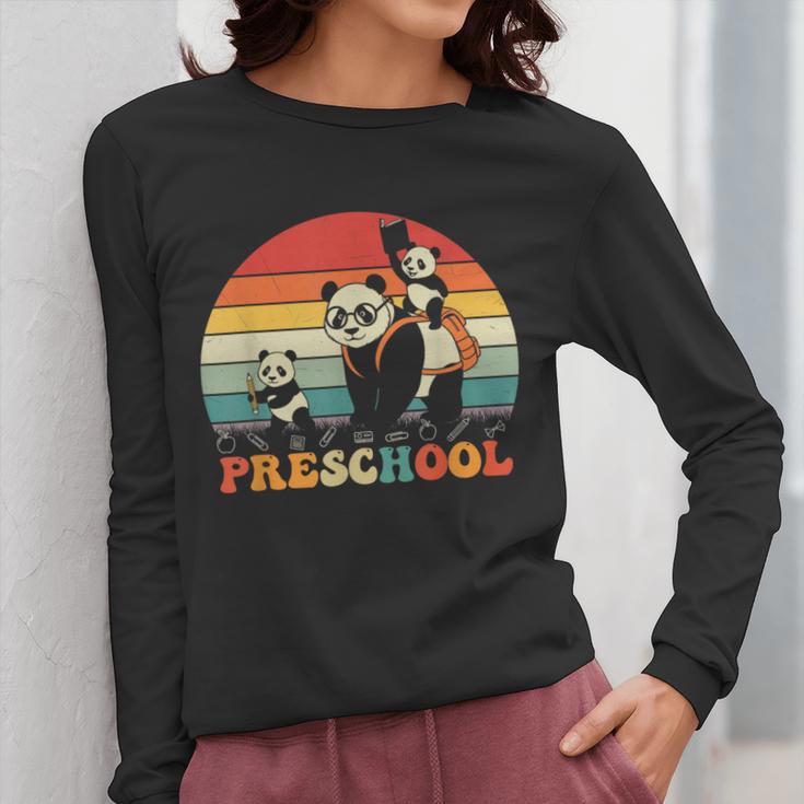 Preschool Panda Back To School Teacher Student Women Long Sleeve T-Shirt, funny design