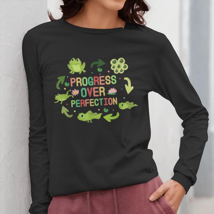 Progress Over Perfection Frog Back To School Teacher Women Long Sleeve T-Shirt, funny design Progress Over Perfection Frog Back To School Teacher Women Long Sleeve T-Shirt, funny design