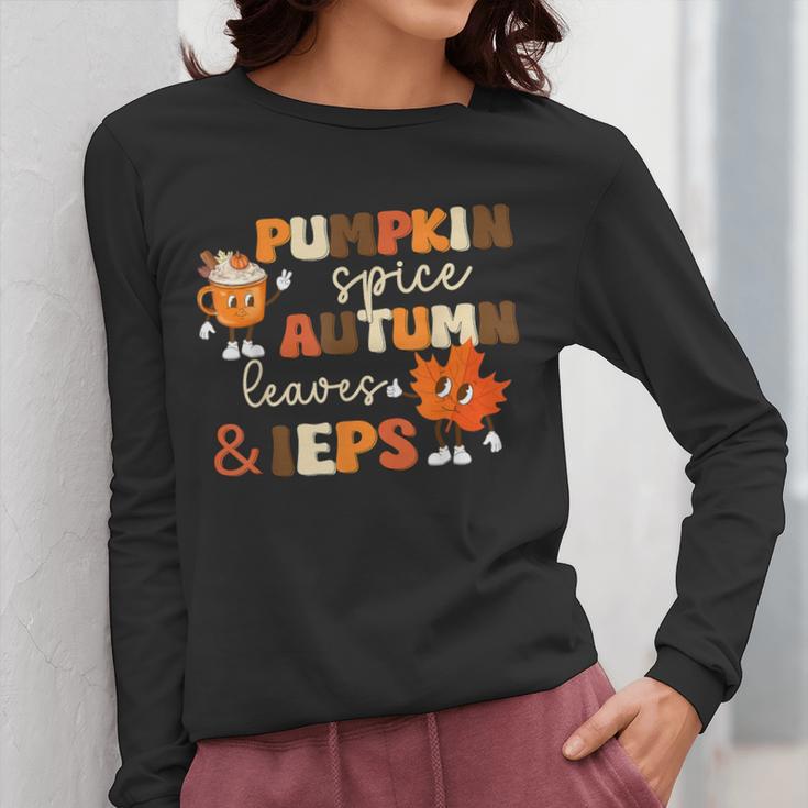 Pumpkin Spice Autumn Leaves IEPS Sped Teacher Fall Women Long Sleeve T-Shirt, funny design