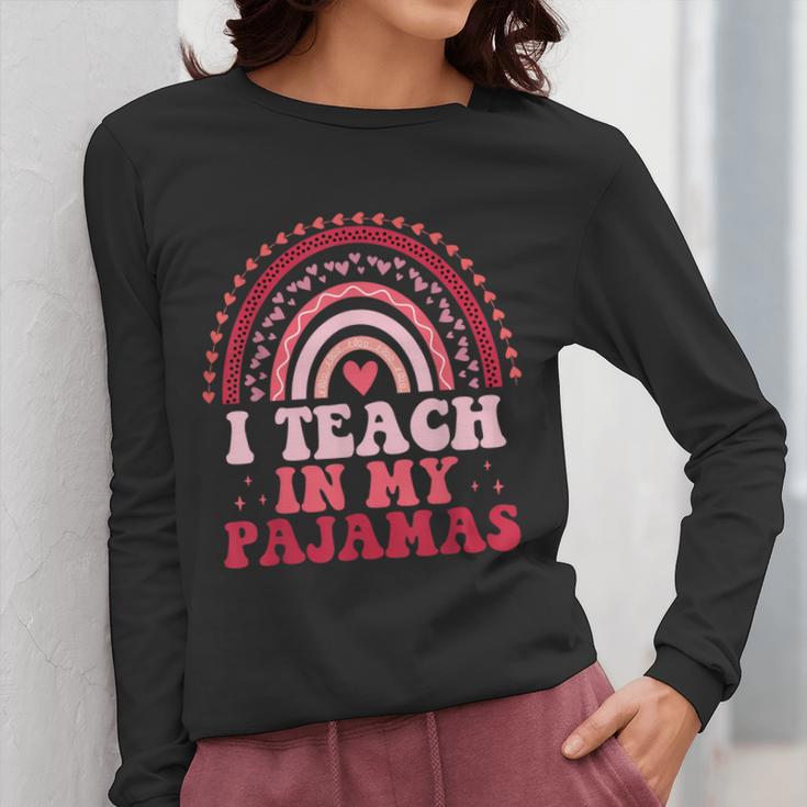 Rainbow Retro Homeschool Mom Teacher I Teach In My Pajamas Women Long Sleeve T-Shirt, Couple Gifts, funny design