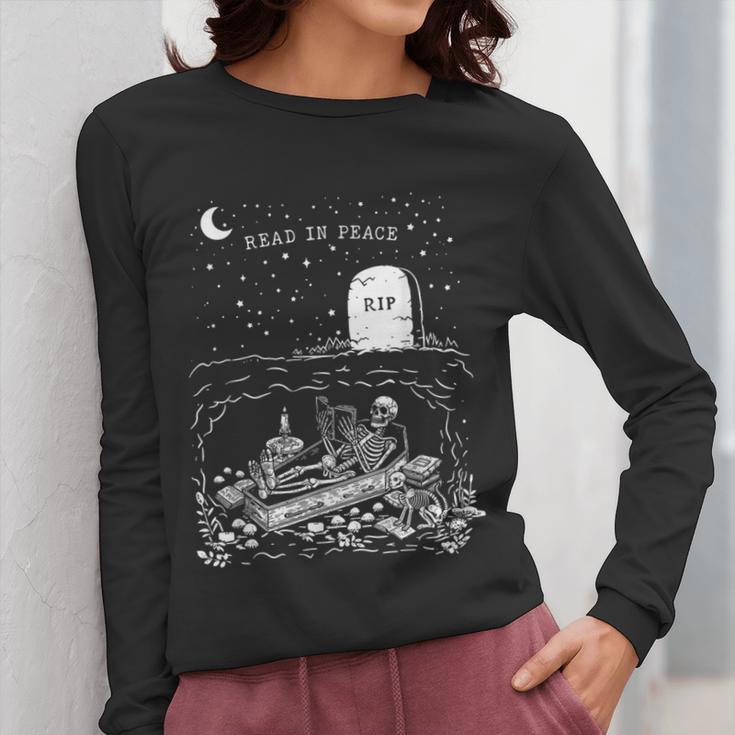 Read In Peace Skeleton Halloween Book Reading Spooky Teacher Women Long Sleeve T-Shirt, funny design Read In Peace Skeleton Halloween Book Reading Spooky Teacher Women Long Sleeve T-Shirt, funny design