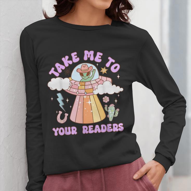 Take Me To Your Readers Alien Teacher Halloween Literacy Women Long Sleeve T-Shirt, funny design