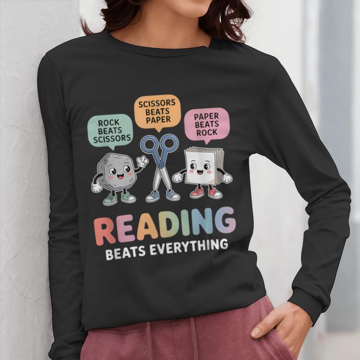 Reading Beats Everything Teacher Rock Paper Scissors Women Long Sleeve T-Shirt, funny design Reading Beats Everything Teacher Rock Paper Scissors Women Long Sleeve T-Shirt, funny design