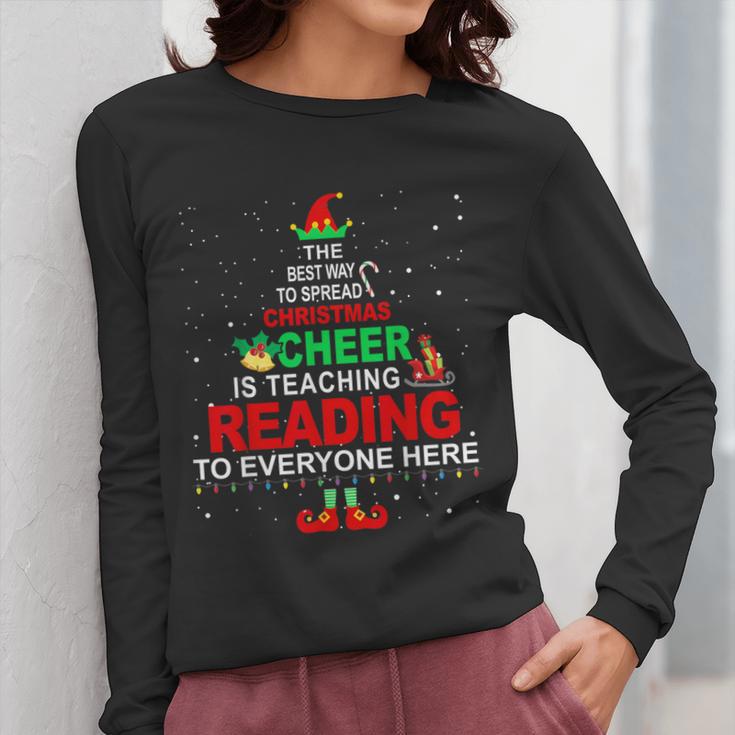 Reading Teacher Christmas Shirt Elf Christmas Cheer For Men Women Women Long Sleeve T-Shirt, funny design