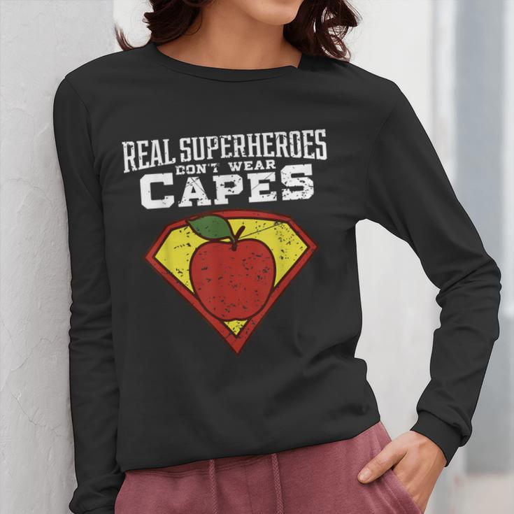 Real Superheroes Don't Wear Capes Teacher Shirt Teaching Te Women Long Sleeve T-Shirt, funny design Real Superheroes Don't Wear Capes Teacher Shirt Teaching Te Women Long Sleeve T-Shirt, funny design