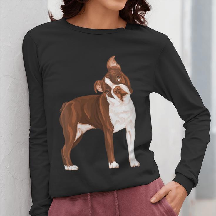 Red Boston Terrier Dog Women Long Sleeve T-Shirt, funny design