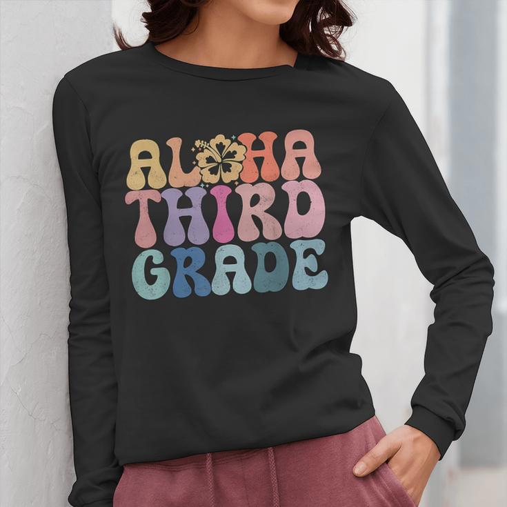 Retro Aloha Third Grade Teacher Summer Vacation Beach Hawaii Women Long Sleeve T-Shirt, funny design