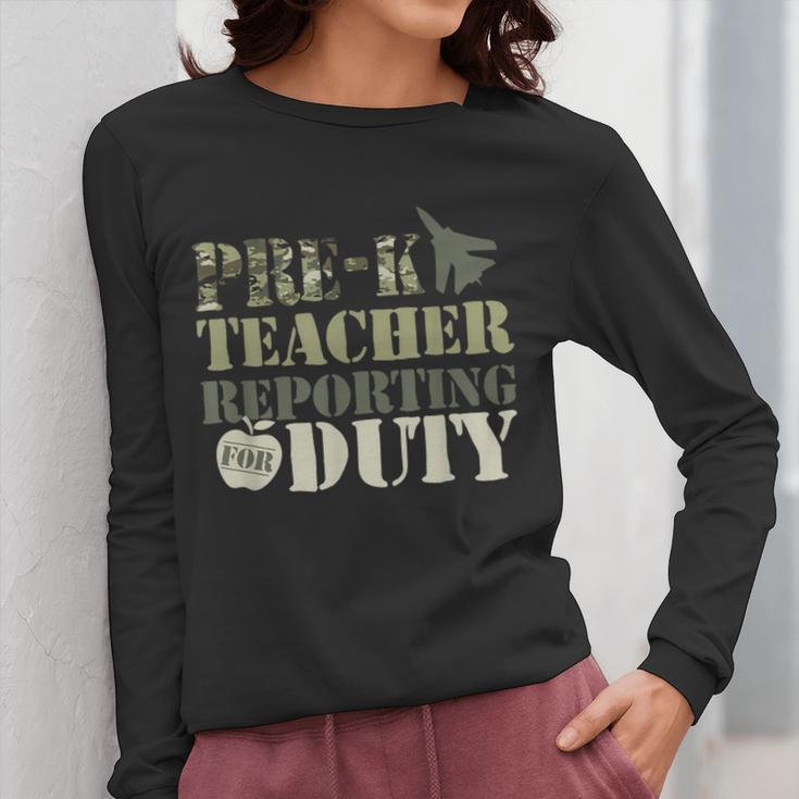 Retro Back To School Women Old Camo Pre-K Teacher Women Long Sleeve T-Shirt, funny design