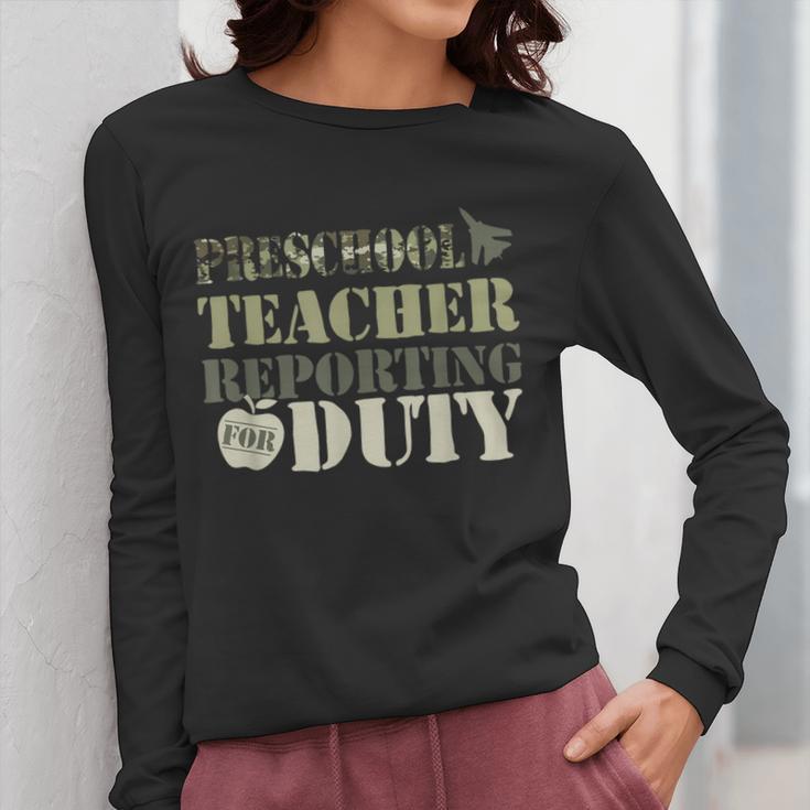 Retro Back To School Women Old Camo Preschool Teacher Women Long Sleeve T-Shirt, funny design