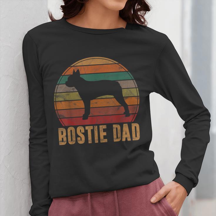 Retro Boston Terrier Dad Dog Owner Pet Bostie Father Women Long Sleeve T-Shirt, Couple Gifts, Boston Terrier Dad Gifts, funny design
