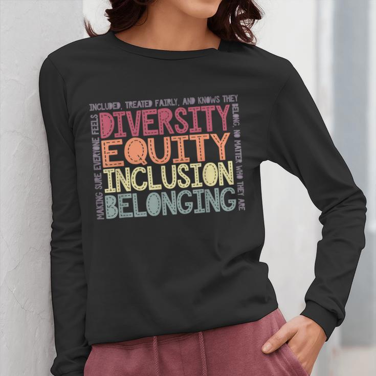 Retro Diversity Equity Inclusion Belonging DEIB Teacher Women Long Sleeve T-Shirt, funny design