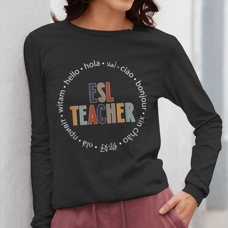 Retro ESL Teacher Teach Multilingual Learners Team Women Long Sleeve T-Shirt, Esl Teacher Gifts, funny design