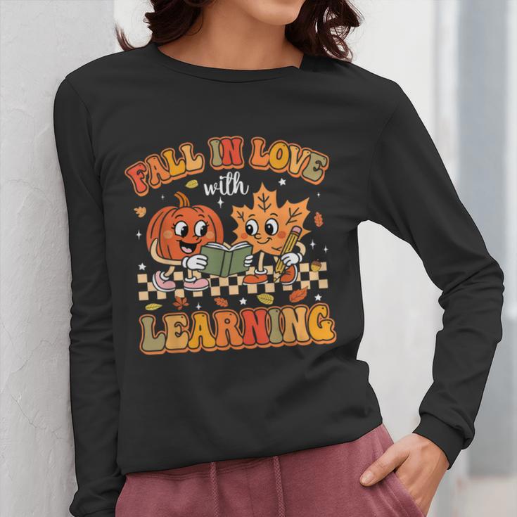 Retro Fall In Love With Learning Autumn Pumpkin Teachers Women Long Sleeve T-Shirt, funny design Retro Fall In Love With Learning Autumn Pumpkin Teachers Women Long Sleeve T-Shirt, funny design