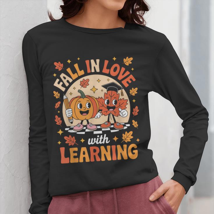Retro Fall In Love With Learning Pumpkin Leaf Teacher Autumn Women Long Sleeve T-Shirt, funny design Retro Fall In Love With Learning Pumpkin Leaf Teacher Autumn Women Long Sleeve T-Shirt, funny design