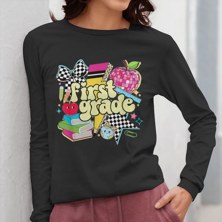 Retro First Grade Teacher Disco Ball Coquette Back To School Women Long Sleeve T-Shirt, First Grade Teacher Gifts, funny design Retro First Grade Teacher Disco Ball Coquette Back To School Women Long Sleeve T-Shirt, First Grade Teacher Gifts, funny design