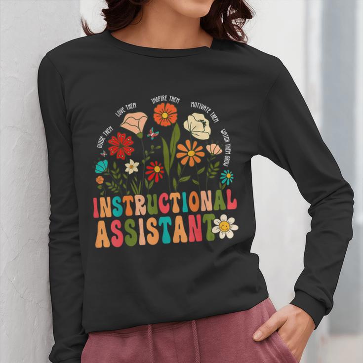 Retro Instructional Assistant Wildflowers Teacher Aide Women Long Sleeve T-Shirt, funny design