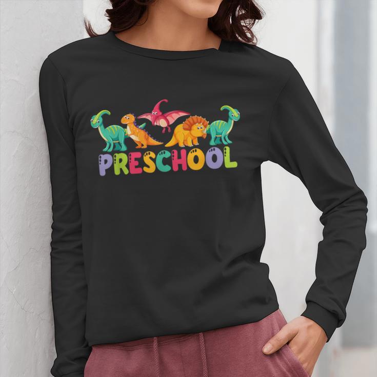 Retro Preschool Cute Dinosaur Preschool Teacher Kids Boys Women Long Sleeve T-Shirt, funny design Retro Preschool Cute Dinosaur Preschool Teacher Kids Boys Women Long Sleeve T-Shirt, funny design