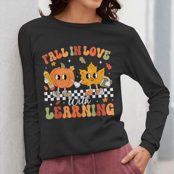 Retro Pumpkin Fall In Love With Learning Autumn Teacher Women Long Sleeve T-Shirt, funny design Retro Pumpkin Fall In Love With Learning Autumn Teacher Women Long Sleeve T-Shirt, funny design