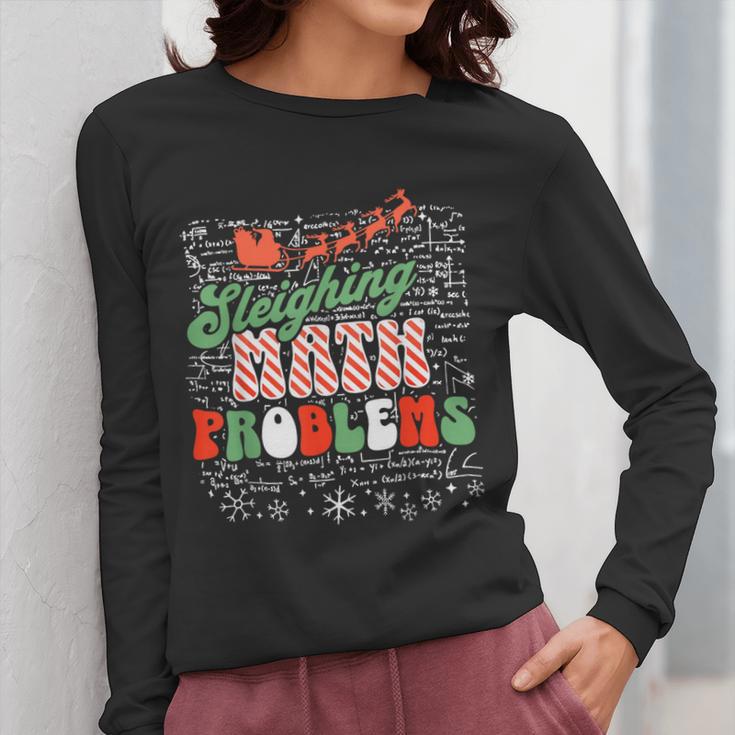 Retro Sleighing Math Problems Santa Math Teacher Christmas Women Long Sleeve T-Shirt, funny design