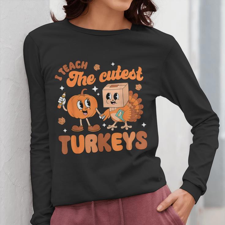 Retro I Teach The Cutest Turkey Thanksgiving Pumpkin Teacher Women Long Sleeve T-Shirt, funny design Retro I Teach The Cutest Turkey Thanksgiving Pumpkin Teacher Women Long Sleeve T-Shirt, funny design