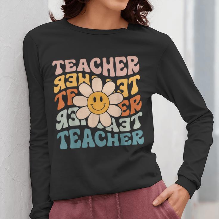 Retro Teacher Daisy Colorful Elementary School Teacher Women Long Sleeve T-Shirt, funny design
