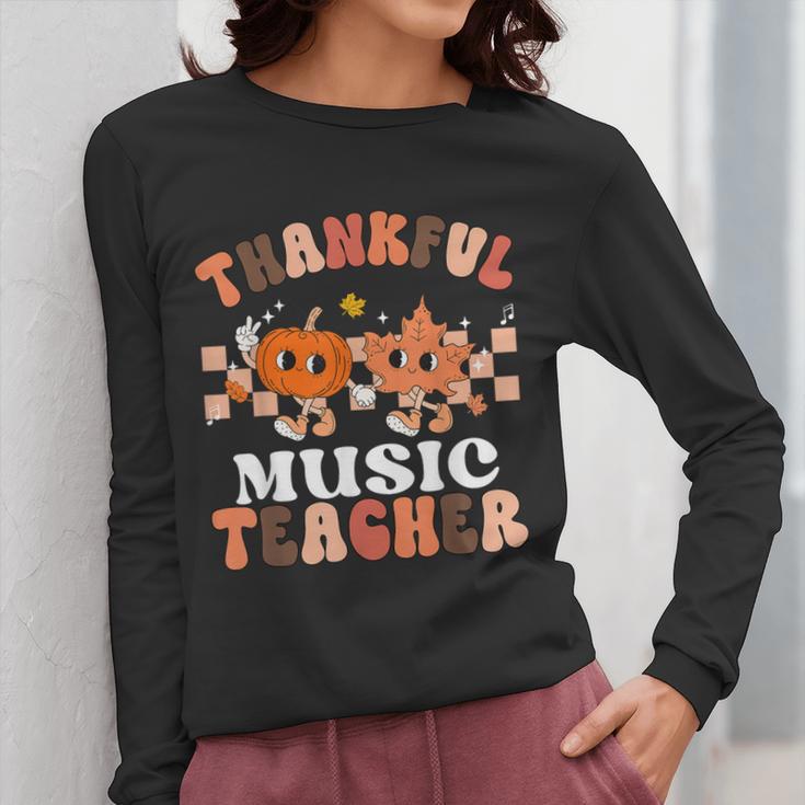 Retro Thankful Music Teacher Pumpkin Fall Thanksgiving Women Long Sleeve T-Shirt, funny design