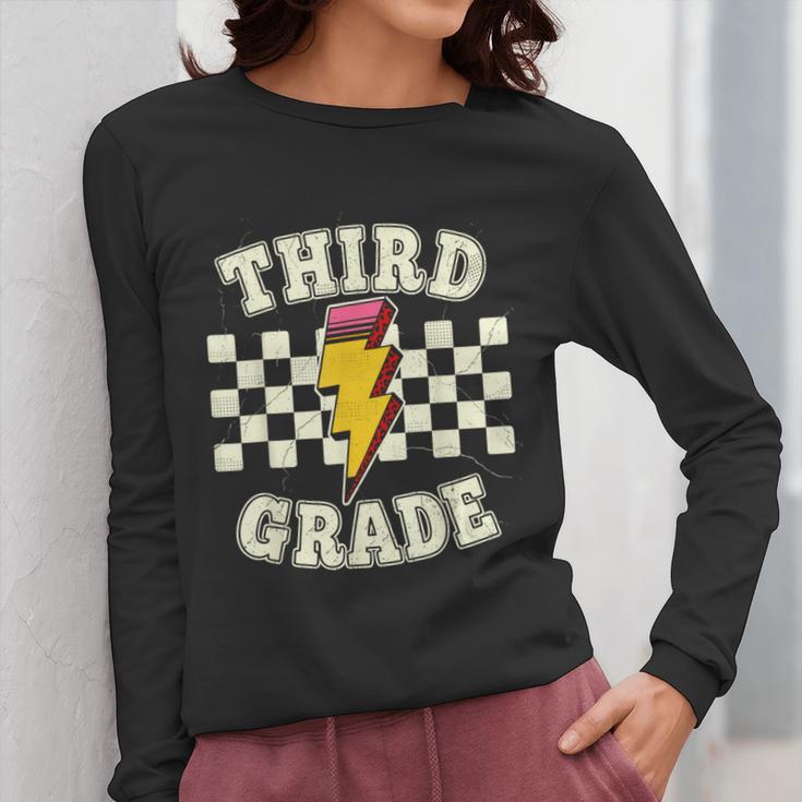 Retro Third Grade Teacher Lightning Bolt Pencil Teacher Kids Women Long Sleeve T-Shirt, funny design