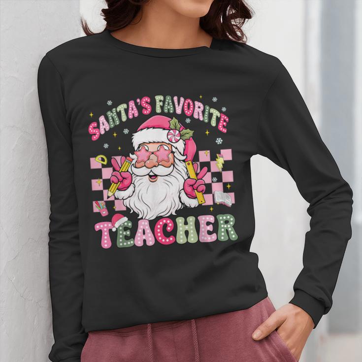 Santa's Favorite Teacher Groovy Christmas Teacher Boys Girls Women Long Sleeve T-Shirt, Groovy Teacher Gifts, funny design Santa's Favorite Teacher Groovy Christmas Teacher Boys Girls Women Long Sleeve T-Shirt, Groovy Teacher Gifts, funny design