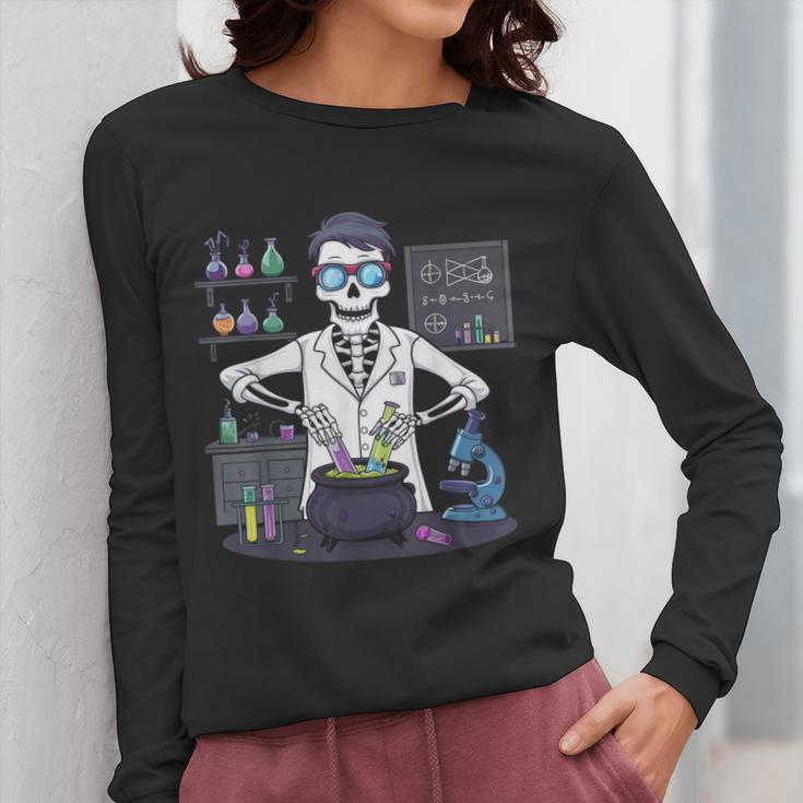 Science Teacher Halloween Skeleton Scientist Chemistry Women Long Sleeve T-Shirt, Science Teacher Gifts, funny design