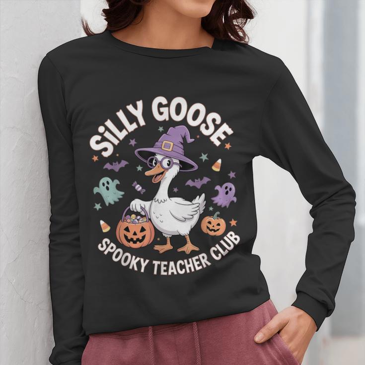 Silly Goose Spooky Teacher Club Halloween Witch Ghost Women Long Sleeve T-Shirt, funny design