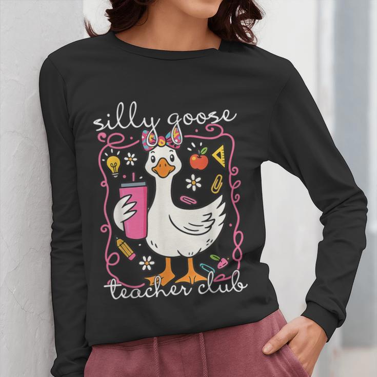 Silly Goose Teacher Club Animal Lover Groovy Teacher Women Long Sleeve T-Shirt, Groovy Teacher Gifts, funny design