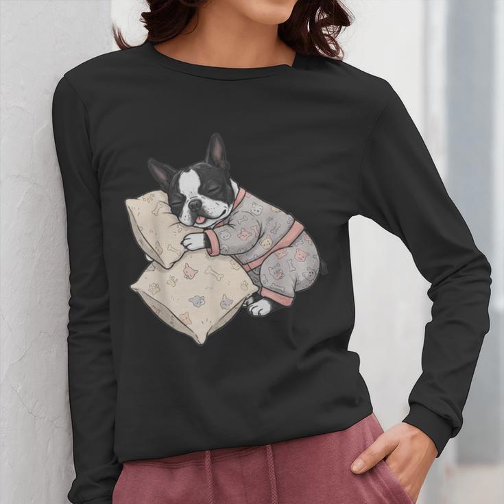 Sleepy Boston Terrier Pajama Men Women Kids Women Long Sleeve T-Shirt, funny design