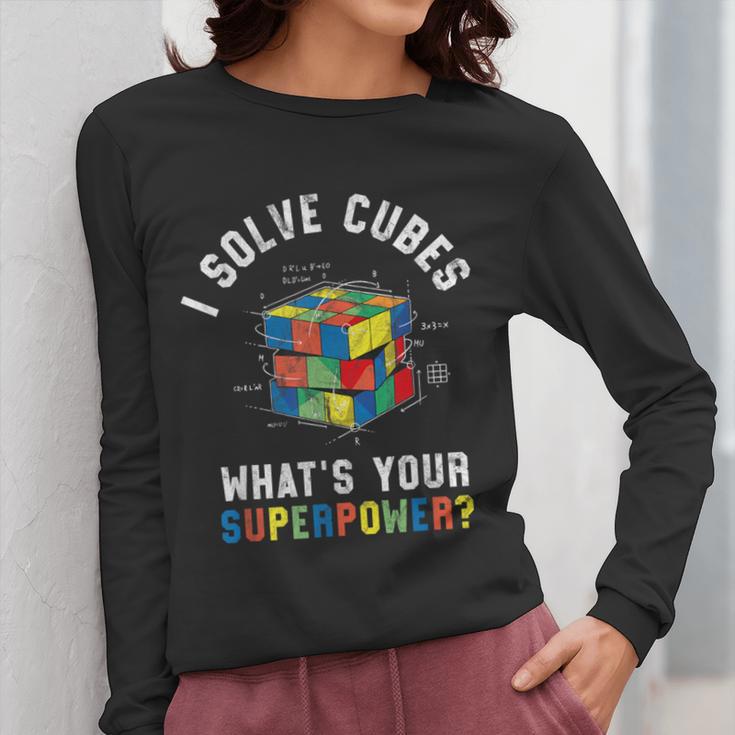 I Solve Cubes Speed Cubing Vintage Youth Math Teacher Women Long Sleeve T-Shirt, funny design