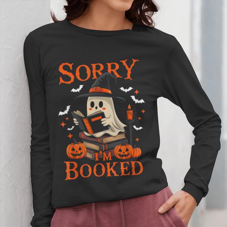 Sorry I'm Booked Ghost Reading Book Lover Teacher Halloween Women Long Sleeve T-Shirt, funny design