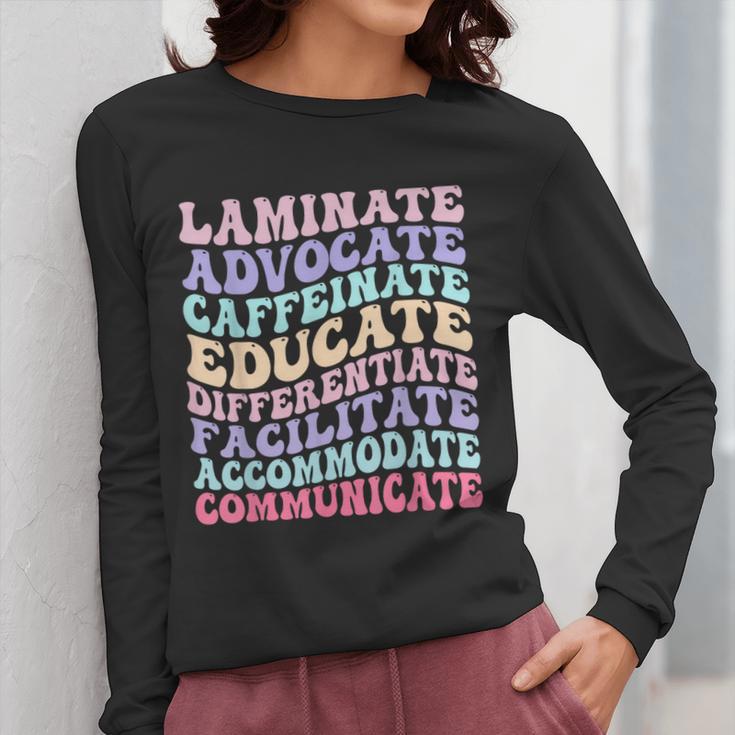 Sped Caffeinate Advocate Laminate Educate Teacher Women Long Sleeve T-Shirt, funny design